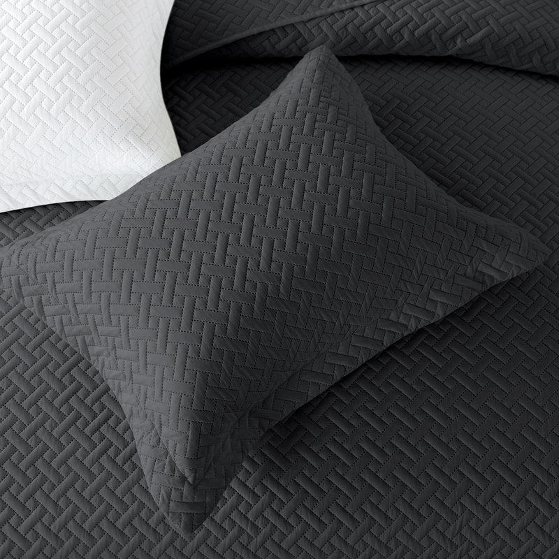 Ensemble de courtepointe à formes tressées, Gris clair, Courtepointe très grand et 2 très grandes taies 