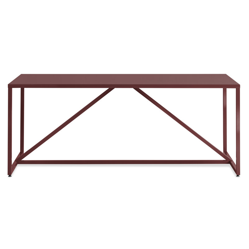 Strut Walnut Wood Dining Table, Oxblood, 35" W x 75" L, Standard (29" Height)