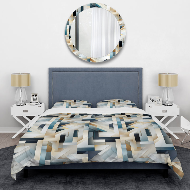 Ensemble de housse de couette Neutral Grey Tiles Mosaic II - Geometric, Housse de couette pour très grand lit et 2 très