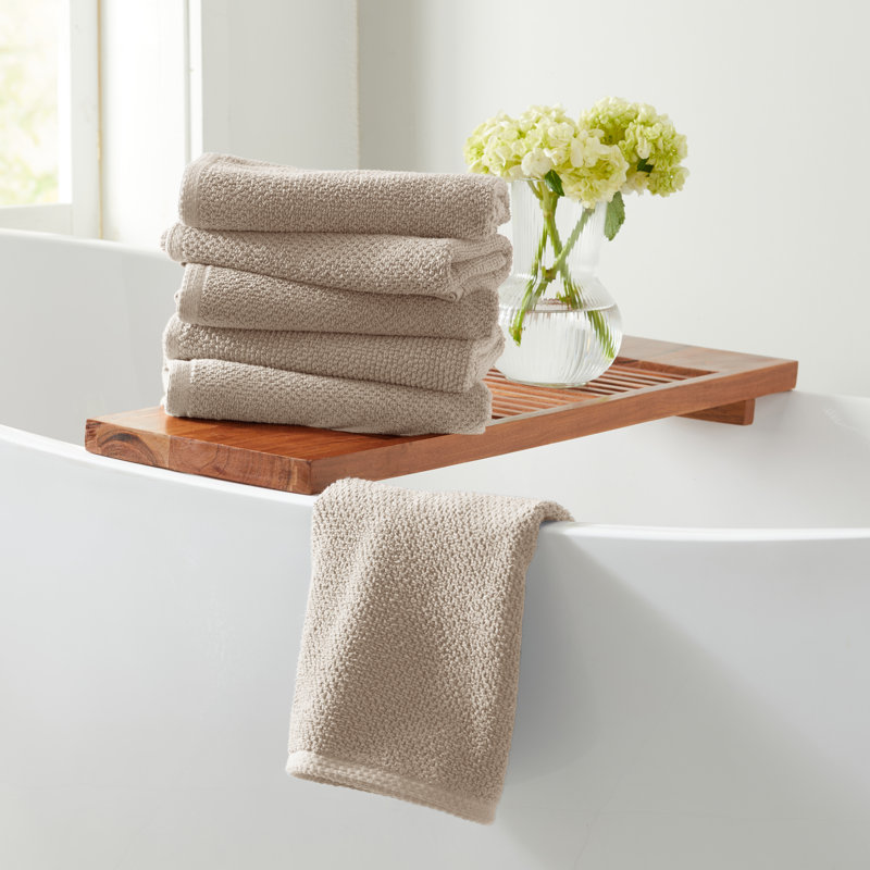 Taupe Cotton Textured Hand Towels Set of 6