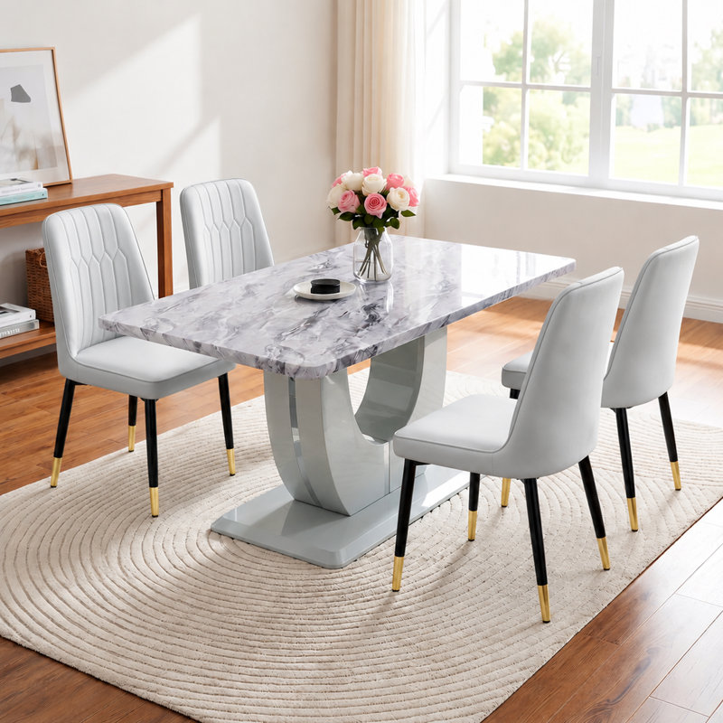 Ensemble de salle à manger 5 pièces Modern, Ensemble de cinq pièces : table, quatre chaises, Gris clair