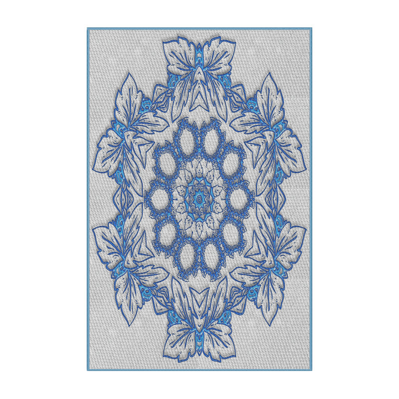 Tapis bleu/blanc cassé tissé à la machine, Rectangle 2 pi x 4 pi