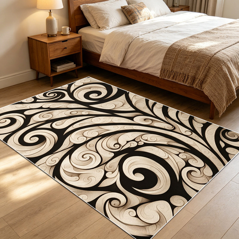 1PC Vintage Swirl Carved Wood Pattern area rugs for Living Room, Soft and Comfortable, Suitable for all seasons, easy-to-maintain, machine washable Indoor floor mat, Under Table Farmhouse suitable for dining room, bedroom, entryway, kitchen, patio,