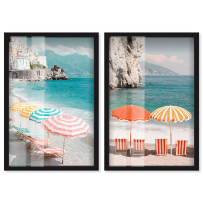 Ensemble de décorations murales pour salle de bain Coast Bliss Shadowbox par Art Remedy, cadre noir, 36 x 54