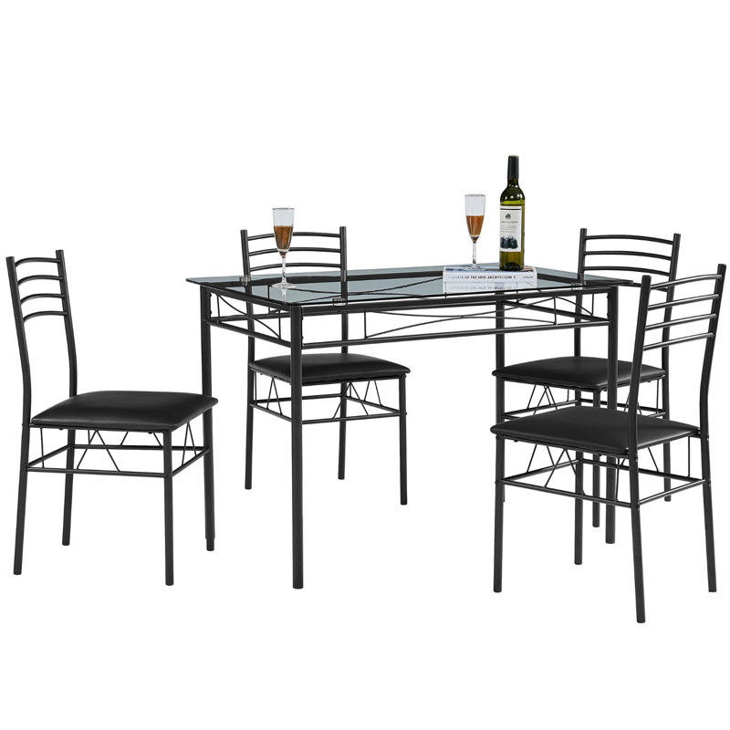 Kitchen Table Chairs Set For 4, 5 Piece Wood Dining Room Table With 4 Chairs, Perfect For Small Spaces, Compact Kitchen, Breakfast Nook, Brown
