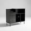 Console média à plateau tournant avec prise de courant intégrée et couvercle de protection rabattable, avec rangement pour plus de 300 disques vinyles et deux tiroirs à glissement lisse dans un fini grain de bois noir polyvalent
