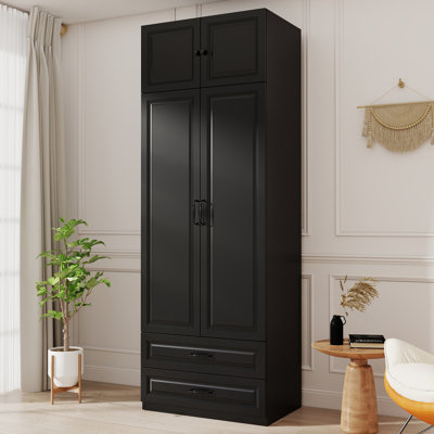 89" Large Wardrobe Closet with Top Cabinets, Soft-Close Hinges, Drawers