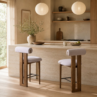 Renee Split-Back Rubber Wood Upholstered Counter Stools