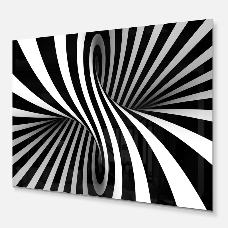 Noir et blanc en spirale - Art mural numérique en métal, H 34 po x l 44 po, Métal métal