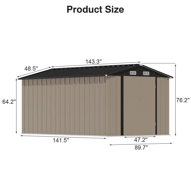 8 ft. x 12 ft. Metal Storage Shed for Outdoor, Steel Yard Shed with Design of Lockable Doors, Brown/Black