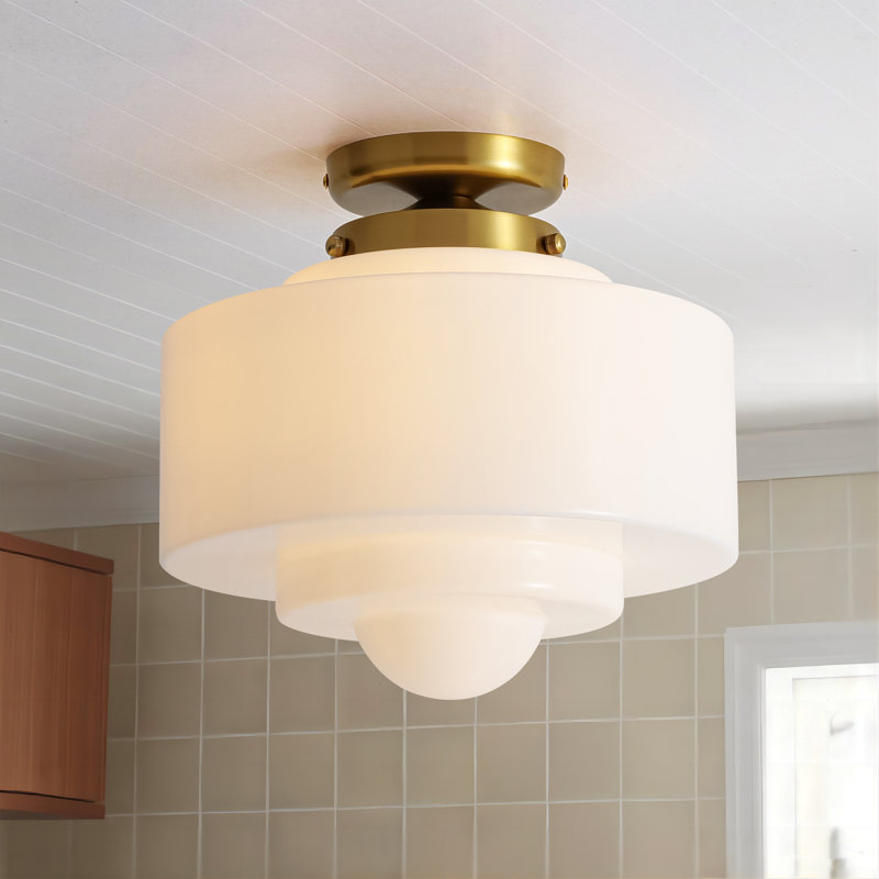 Glint 1 - Light 11.8" Brushed Brass Tiered Glass Semi-Flush Mount Ceiling Light for Hallway Entryway, Copper