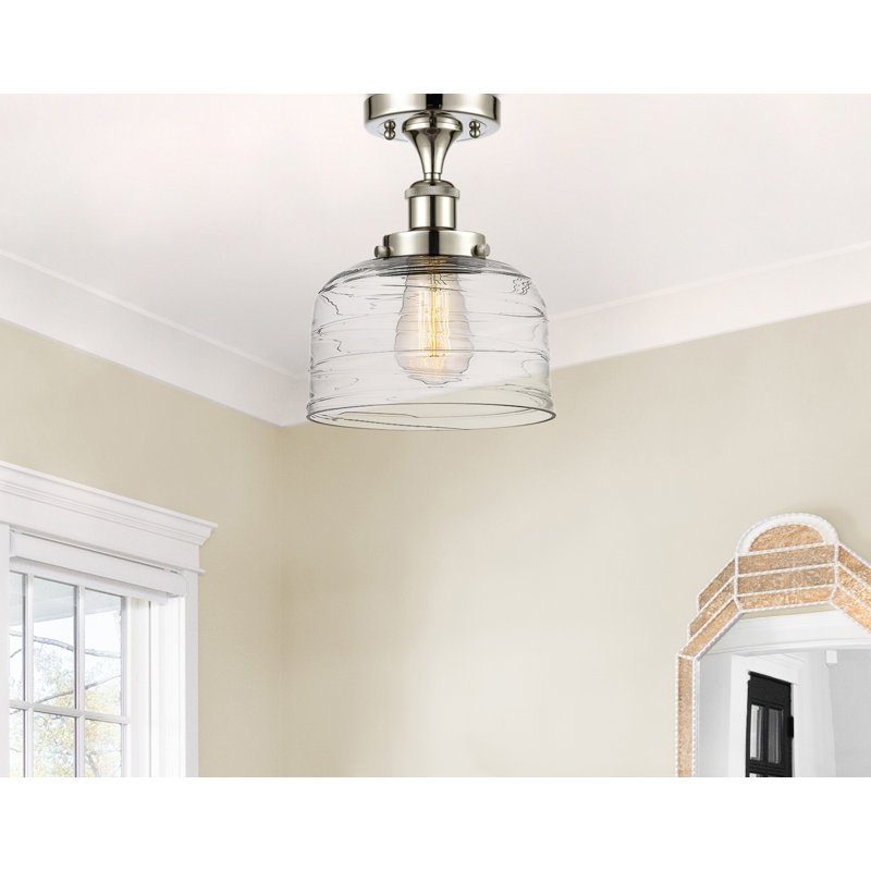 Plafonnier semi-encastré 1 lumière Anjelique, Nickel poli, H 13 po x l 8 po x P 8 po, DEL