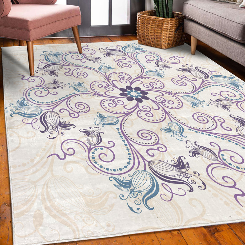 Tapis bleu ardoise / mauve, Rectangle 5 pi 2 po x 7 pi 6 po