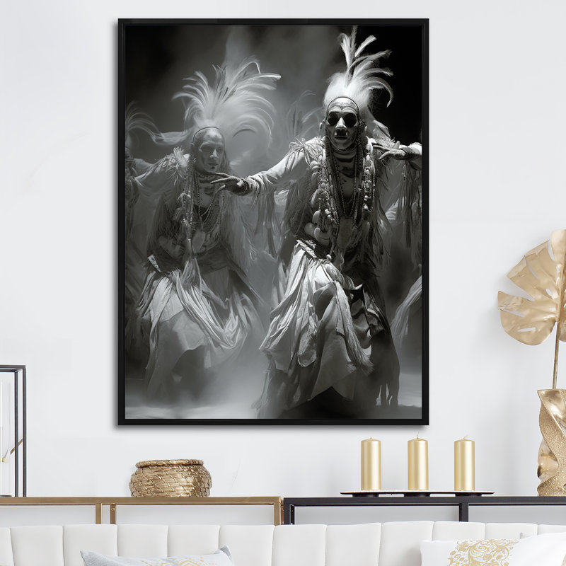 Native Art Dance of Spirits sur toile, Cadre flottant noir, H 20 po x l 12 po x P 1 po