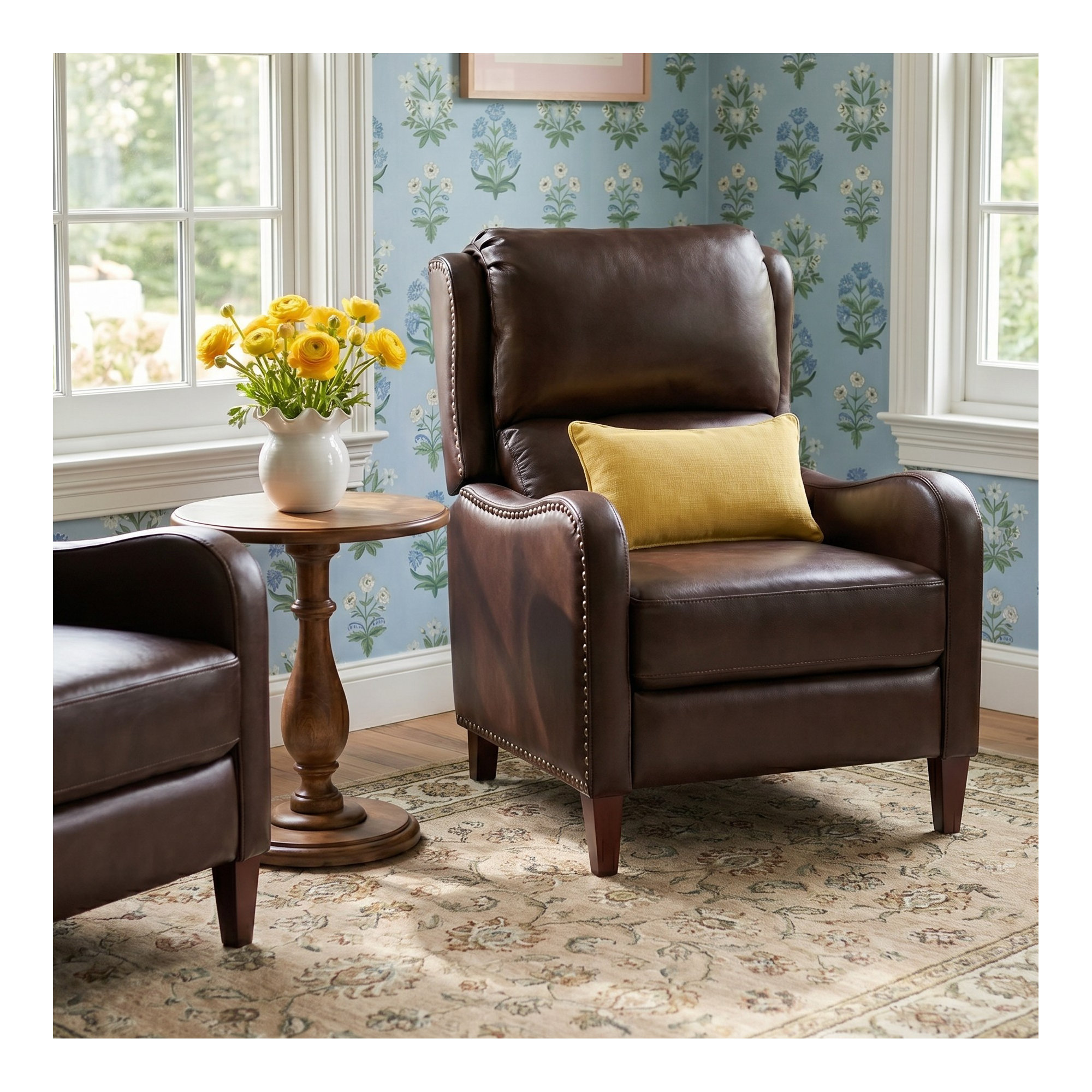Beecher Genuine Leather Recliner With Nail Head Trim, Espresso Top Grain Leather