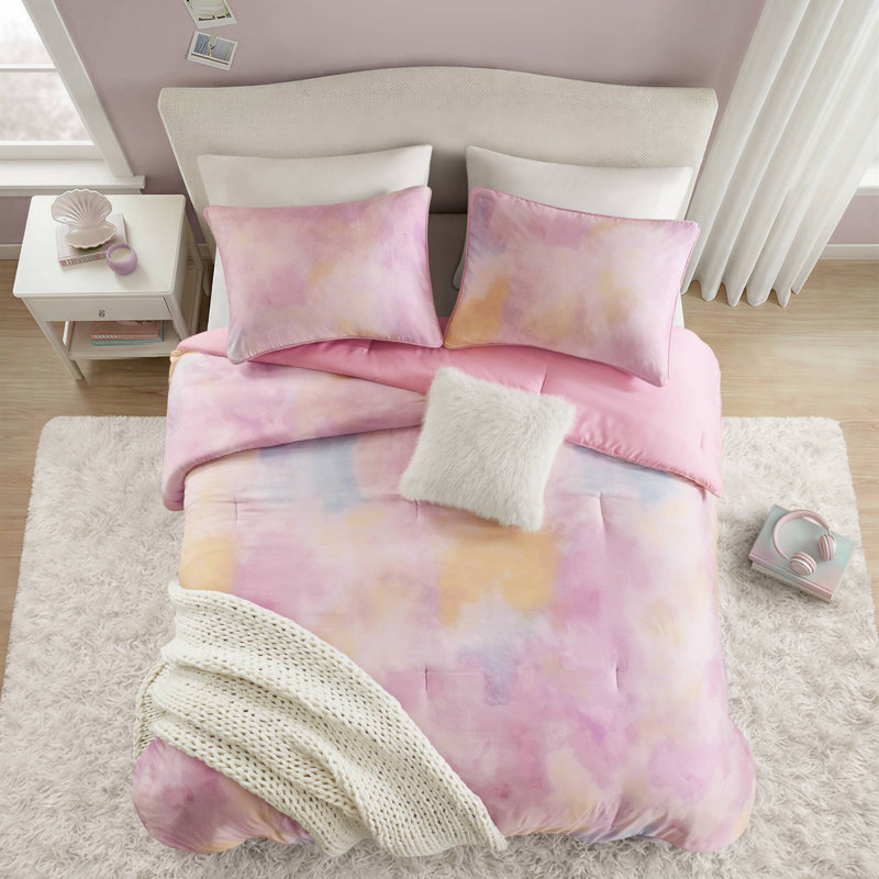 Modern Bedding Sets, Pink Polyester Tie Dye Full Queen for Home