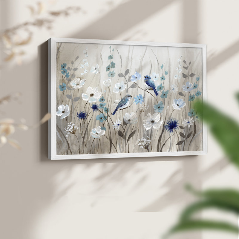 Bluebirds au printemps - reproduction encadrée, H 16 po x l 20 po, Blanc