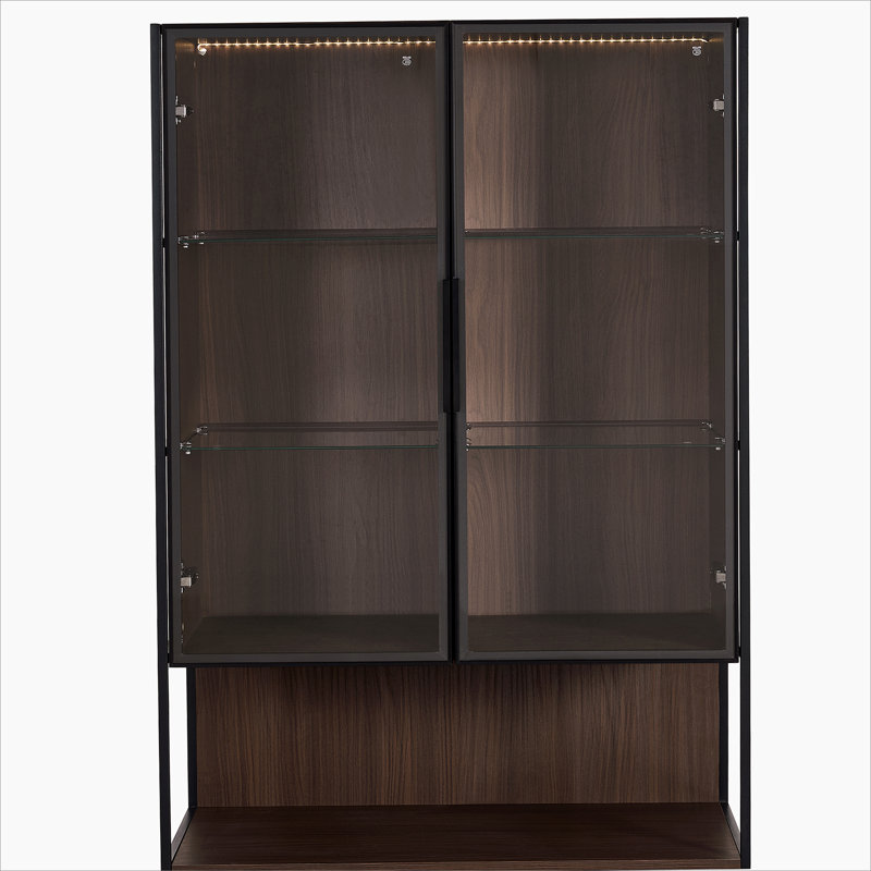 Vitrine lumineuse de 51,2 po de hauteur avec porte en verre trempé, vitrine à cadre en métal DEL, style minimaliste moderne, pour le salon, le bureau et le bureau