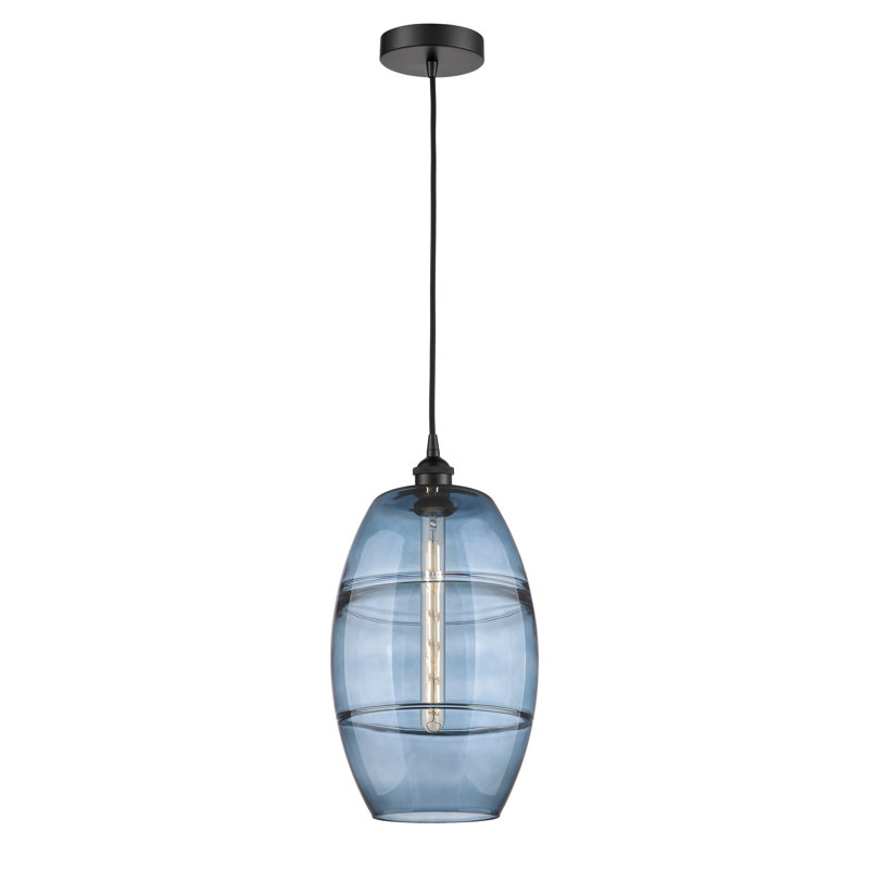 Mini-luminaire suspendu 1 lumière Edison Bettylou-616-G557, H 18,5 po x l 10 po x P 10 po, Bleu princesse, Noir mat