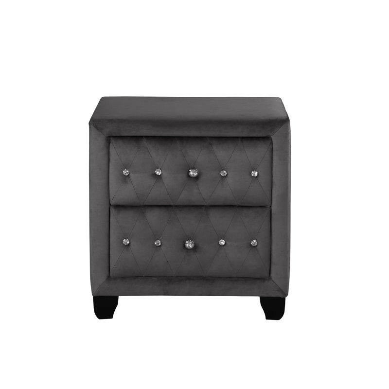 Élégante table de chevet pour chambre avec cristal 2, revêtement en velours gris, revêtement contemporain 2, panneaux pour la beauté
