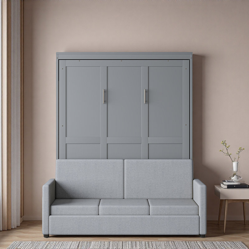 Lit escamotable double pleine grandeur avec coussin, Gris