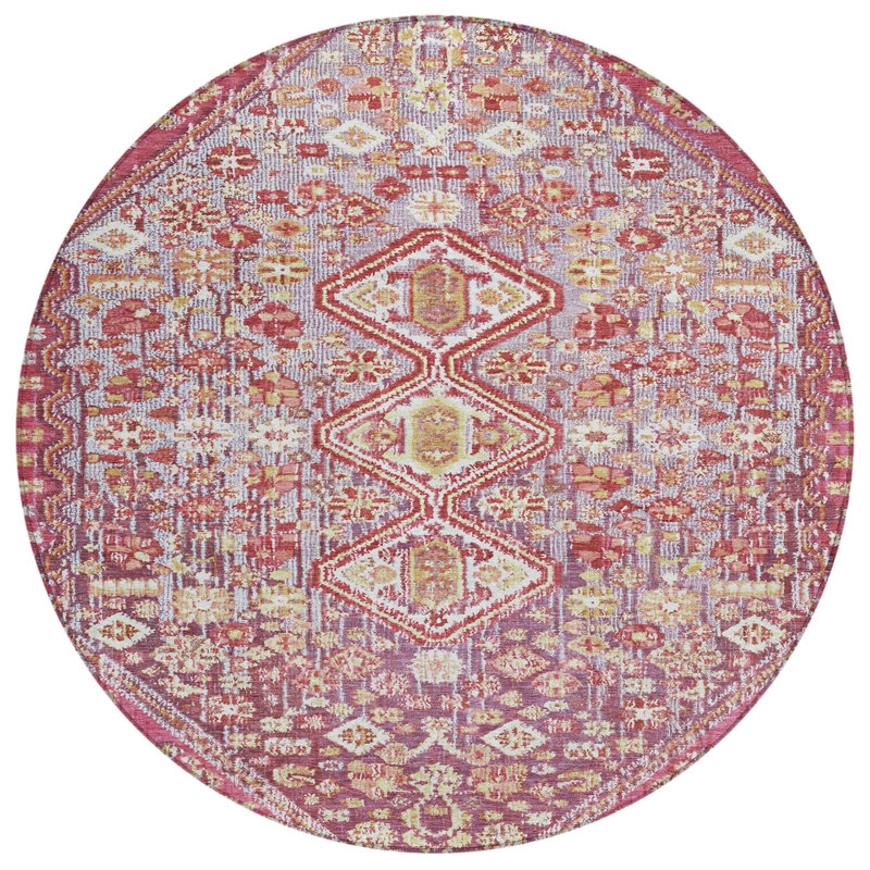 Machine Washable Indoor/Outdoor Xhevrie Merlot Rug, Round 8'