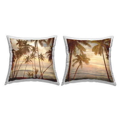 Summer Beach Tropical Sunset 2 Piece Outdoor Printed Pillow Set by John Seba