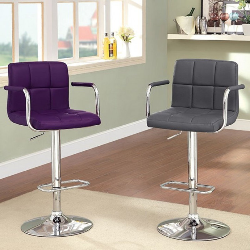 Cudney Upholstered Swivel Bar Stool With Armrest, Grey