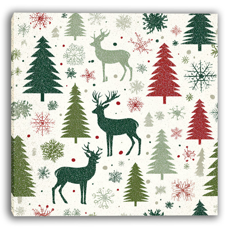 Art mural sur toile Evergreen Winter Deer Forest
