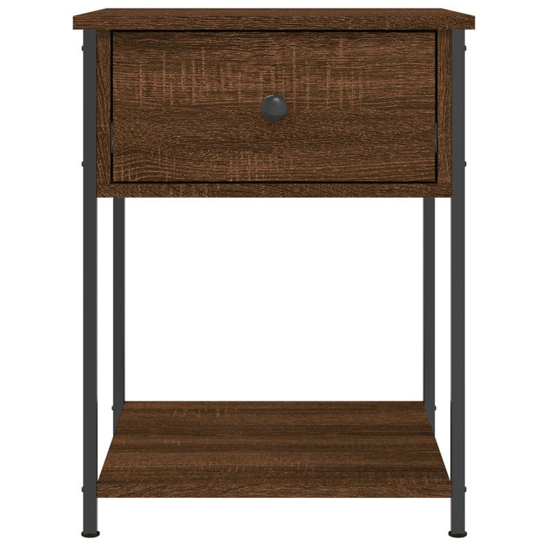 Allums 44cm W Iron Bedside Table, Set of 2, Brown Oak