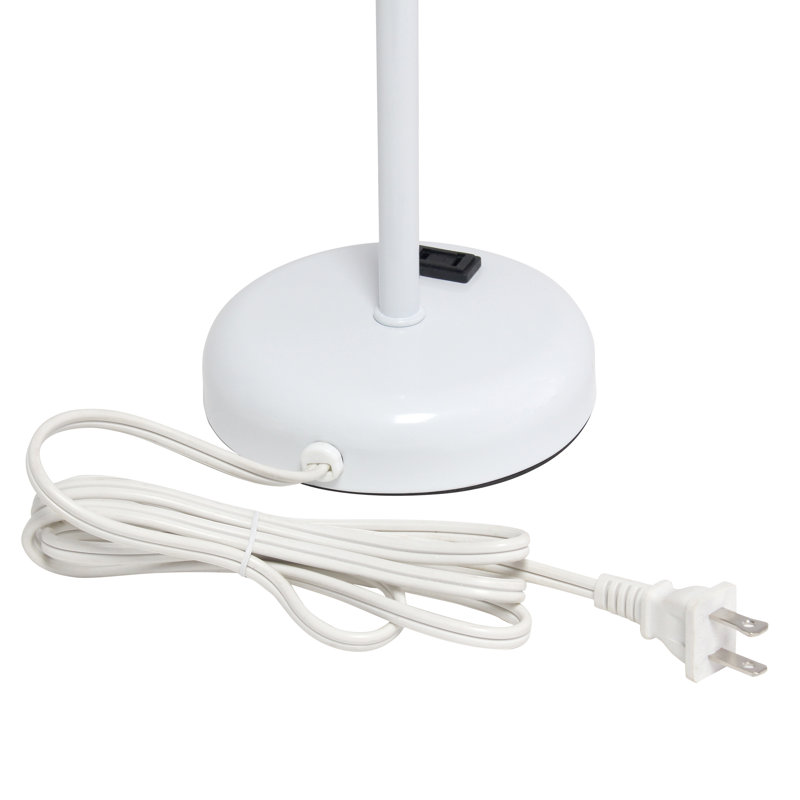 Gray Fabric Shade White Stick Table Lamp Set with Charging Outlet