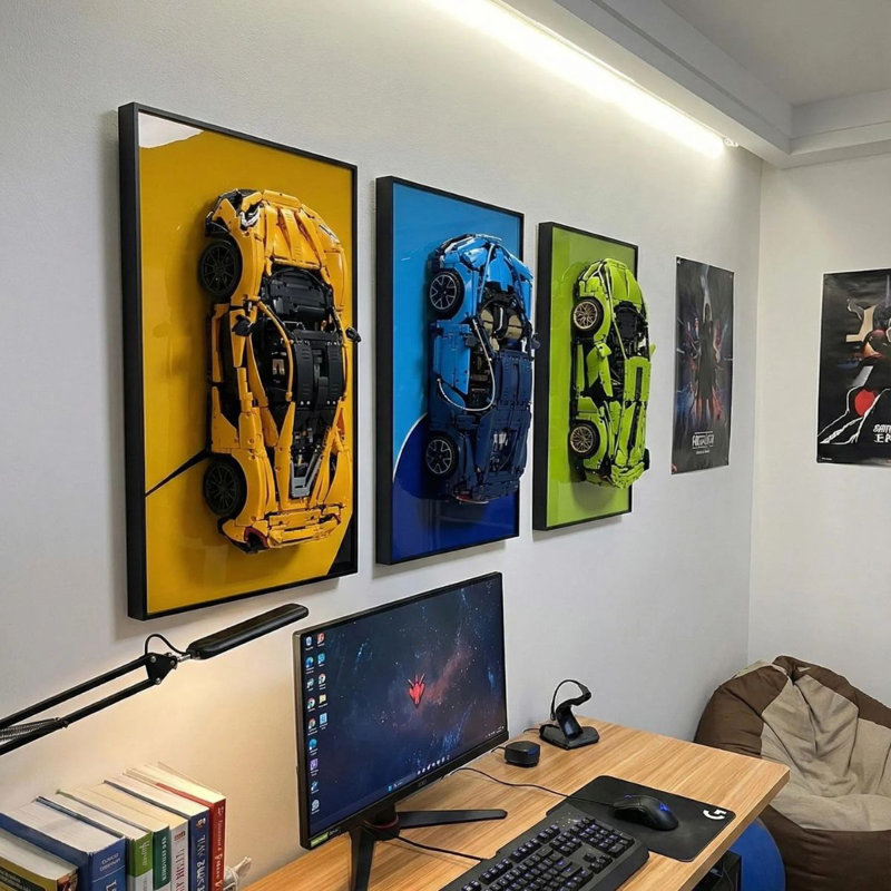 Cadre de fixation murale compatible avec la console GT3 RS de la bibliothèque de bord - Orange 20 po x 30 po Technic Stripe [Cadre SEULEMENT]