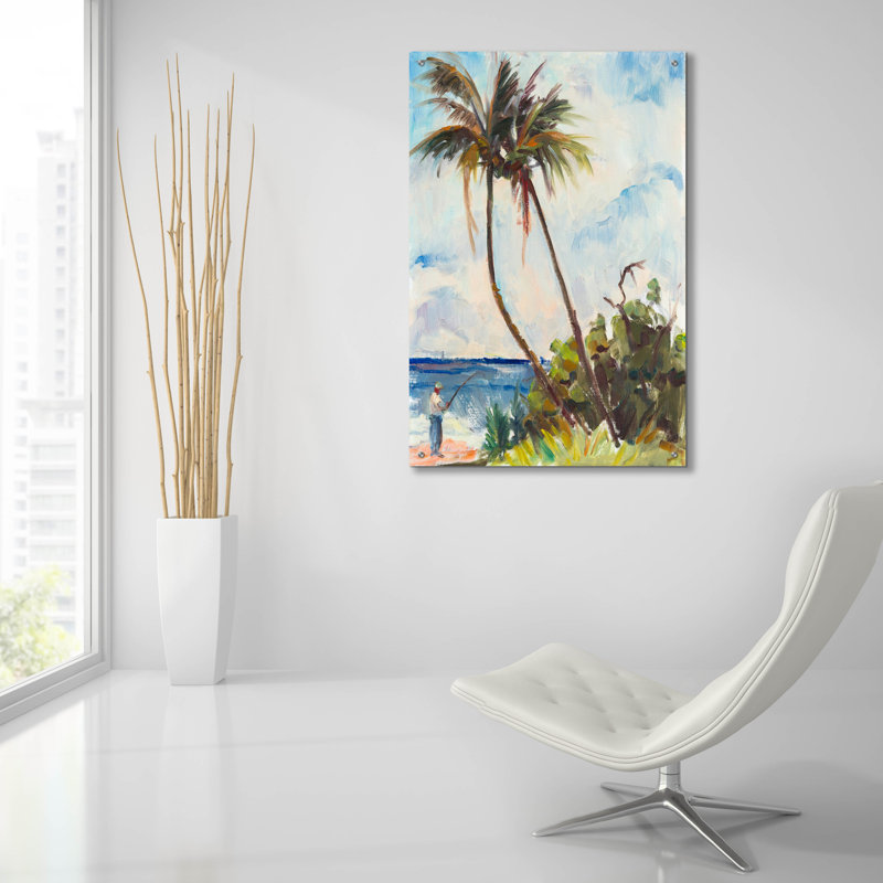 «Pêche sous les palmiers» par Richard A. Rodgers, art mural en verre acrylique, H 36 po x l 24 po x P 0,2 po