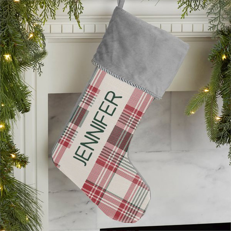 Chaussette de Noël personnalisée à carreaux frais, Oui