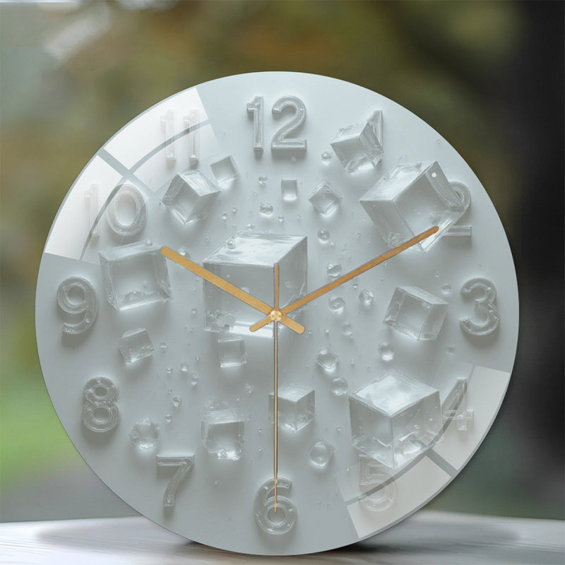 Transparent Ice Cubes Clock Home Decor Unique Design Art - 12'' Modern Glass Wall Clock
