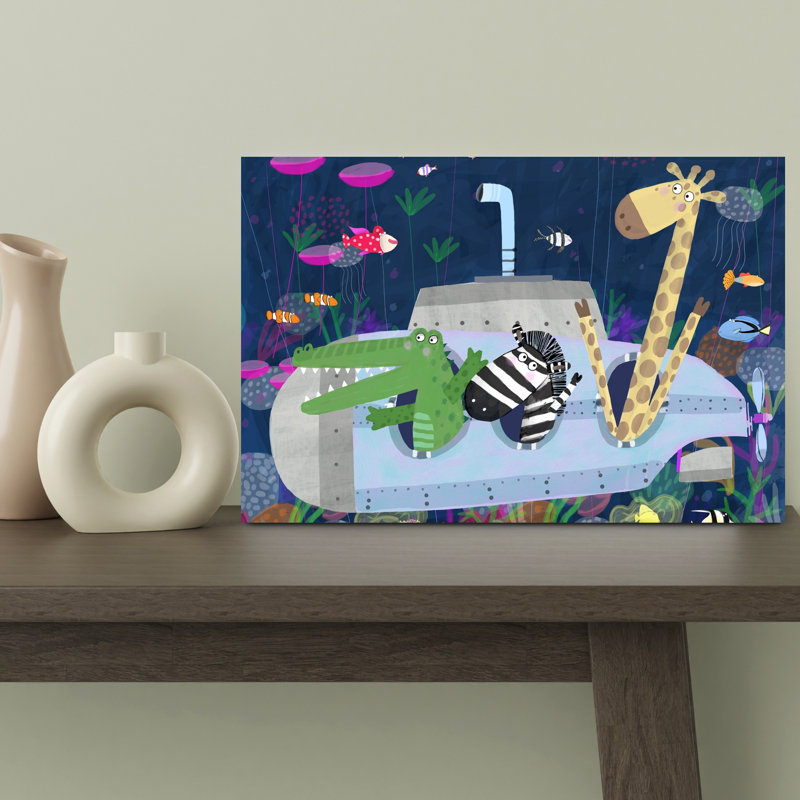 Art sous-marin animal, crocodile contemporain, poisson, girafe, art mural, 12" H x 18" W