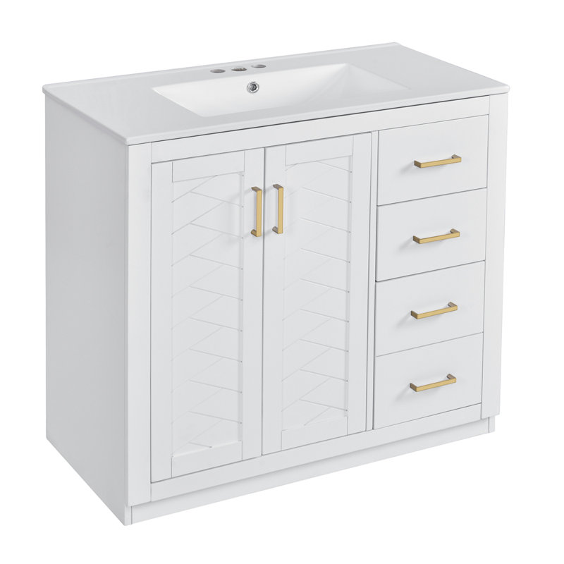 36'' Bathroom Vanity with Ceramic Sink Combo, White