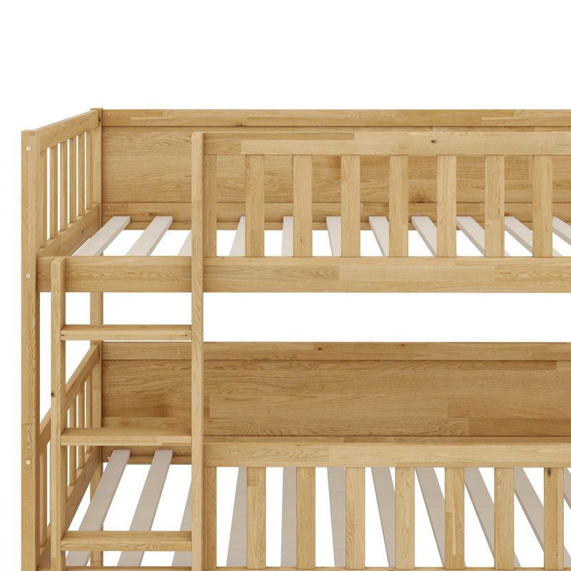 Twin-Sized Triple-Layer Rubber Wood Bunk Bed Fully Equipped With Ladders And Guardrails, Natural