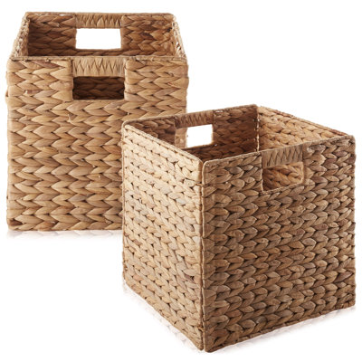 13" x 13" Hyacinth Storage Shelf Cubes - Cinnamon Wicker Baskets - Set of 2