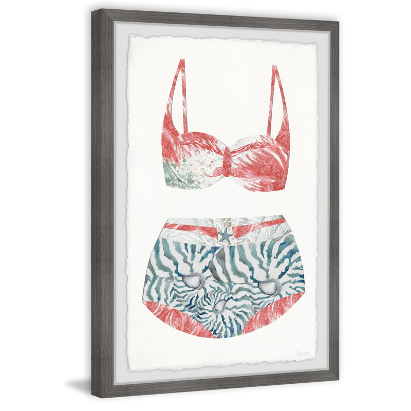 Flamingo Summer Swimsuit Framed Canvas Print, 12" x 8"