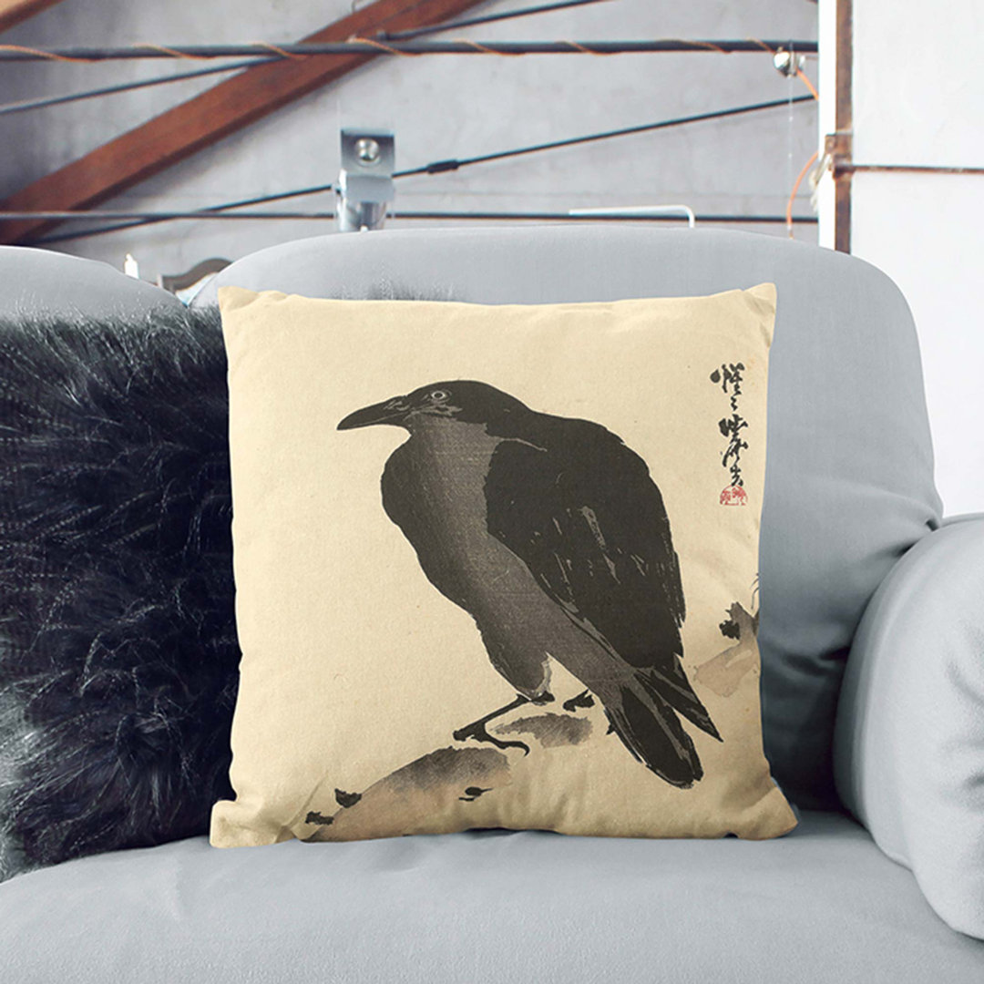 Crow on a Tree Branch by Kawanabe Kyosai Cushion with Filling