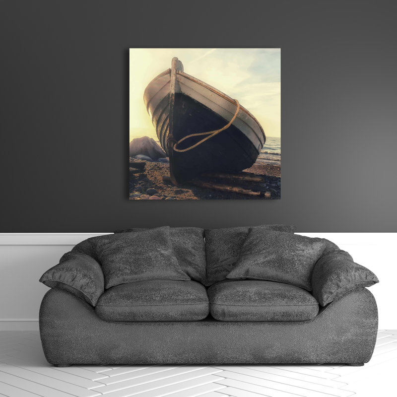 Rowboat at the Water's Edge - Brown Canvas Home Decor