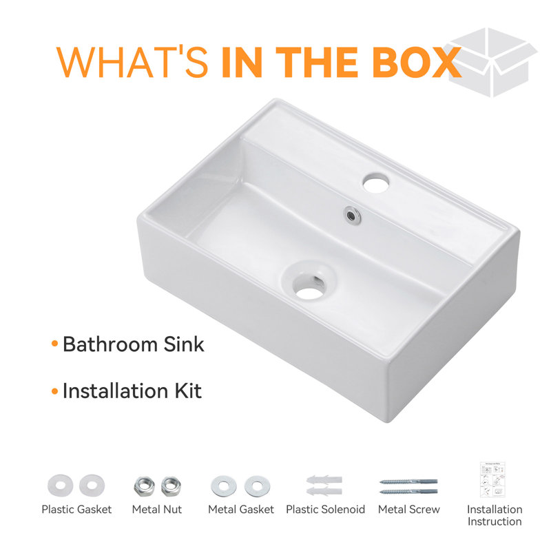 Belfry Bathroom Catrine 45mm L x 31mm W White Ceramic Rectangular Sink with Overflow