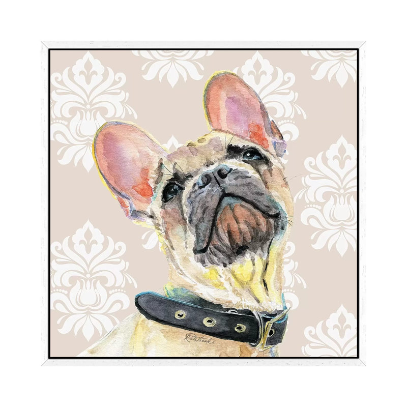 French Bulldog by Jennifer Redstreake - Print on Canvas, White Framed, 45.72 cm H x 45.72 cm W