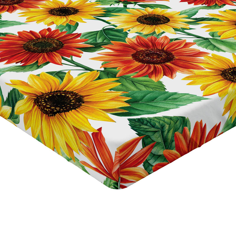 Drap-housse à motif floral Ambesonne, Écarlate, moutarde, vert / floral, Drap-housse très grand californien