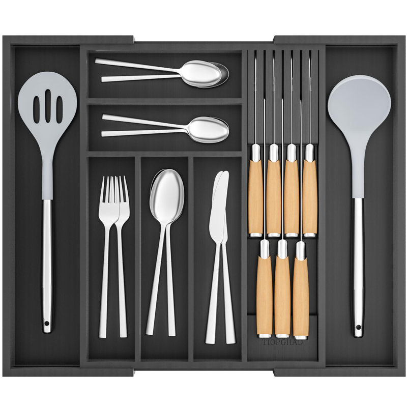 Bambou-Argenterie-Tiroir-Organisateur-Cuisine, Porte-ustensiles extensible Porte-ustensiles Couvertures de rangement réglables