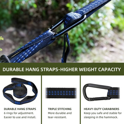 Hamac de camping de grande taille avec moustiquaire, tente de hamac double et simple portable légère avec 2 sangles d'arbre, hamac en nylon parachute pour la randonnée sur la plage