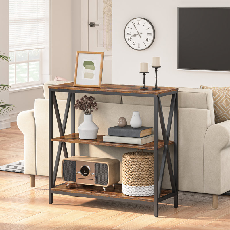 Maiocco 3-Tier Narrow Console Table with Open Shelves, 31.7" H x 31.5" W x 9.4" D, Rustic Brown