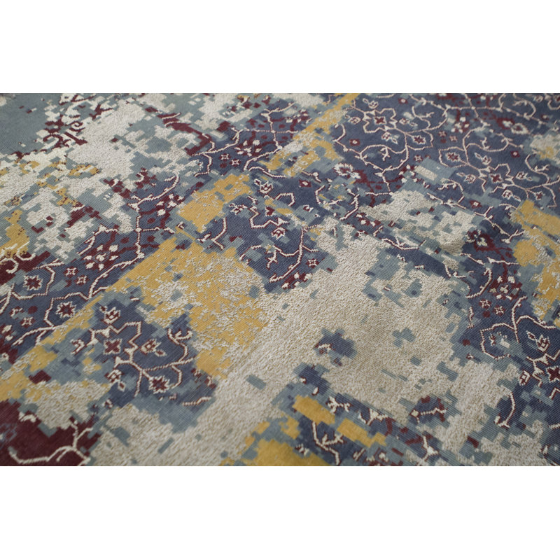 Kendale Abstract Area Rug in Dark Blue/Yellow/Brown, Rectangle 9' x 11'9"