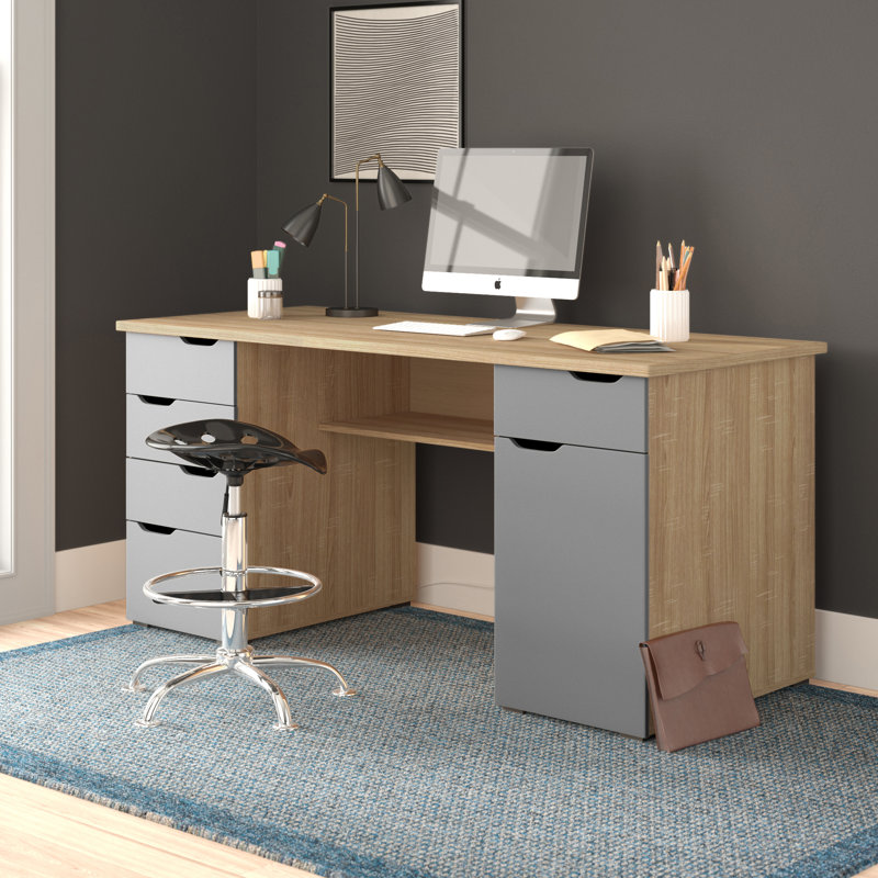 Truett Executive Desk, Light Oak/Grey